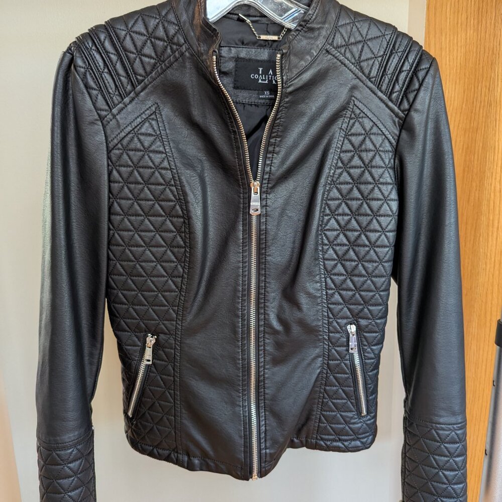 LA Coalition Quilted Faux Leather Biker Jacket XS - Picture 3 of 4